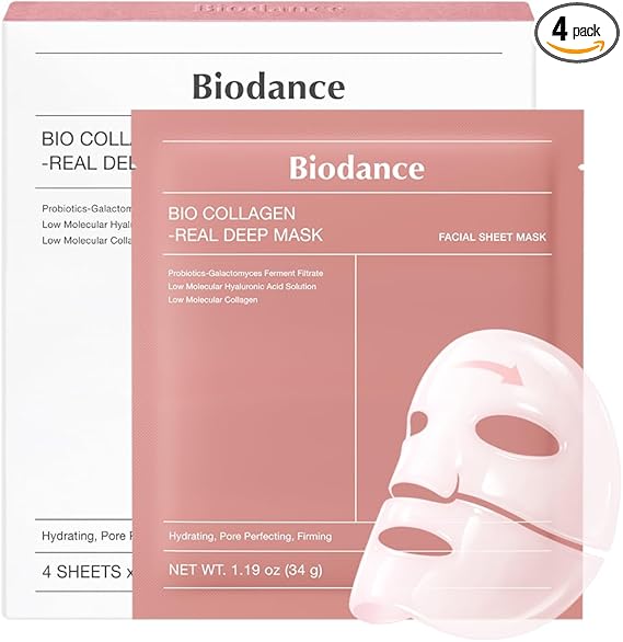 BIODANCE Bio-Collagen Hydrogel Overnight Face Mask. 4 PCs [Original Korean Hydrogel Face Mask] - Pore Minimizing, Elasticity Improvement | Korean Face Mask for Glass Skin