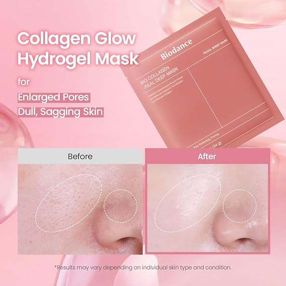 BIODANCE Bio-Collagen Hydrogel Overnight Face Mask. 4 PCs [Original Korean Hydrogel Face Mask] - Pore Minimizing, Elasticity Improvement | Korean Face Mask for Glass Skin