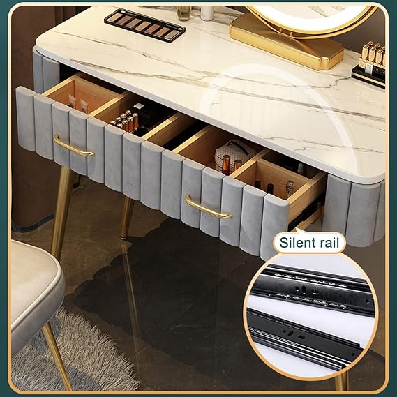 Stylish Grey Makeup Vanity Set with LED Mirror & Stool - 39.3in Cosmetic Table for Women, Modern Dressing Desk for Beauty & Grooming Essentials