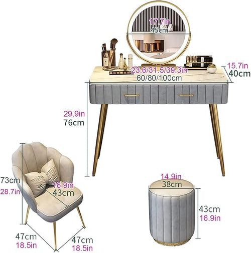 Stylish Grey Makeup Vanity Set with LED Mirror & Stool - 39.3in Cosmetic Table for Women, Modern Dressing Desk for Beauty & Grooming Essentials