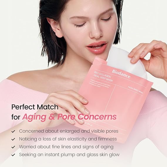 BIODANCE Bio-Collagen Hydrogel Overnight Face Mask. 4 PCs [Original Korean Hydrogel Face Mask] - Pore Minimizing, Elasticity Improvement | Korean Face Mask for Glass Skin