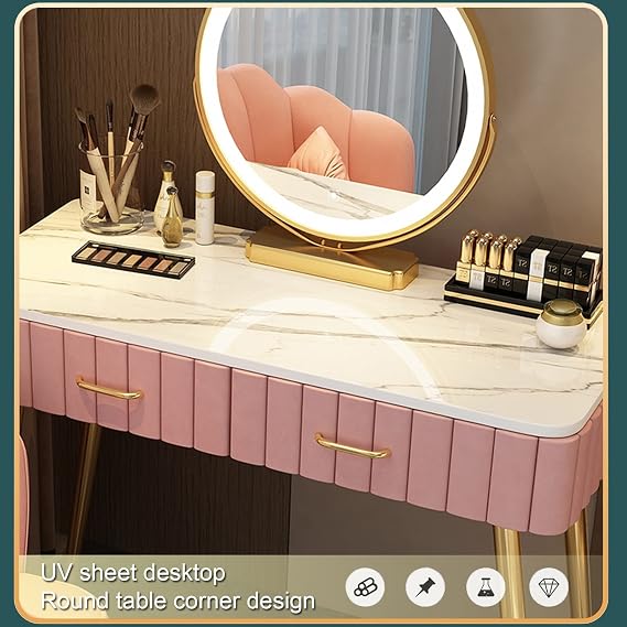 Stylish Grey Makeup Vanity Set with LED Mirror & Stool - 39.3in Cosmetic Table for Women, Modern Dressing Desk for Beauty & Grooming Essentials